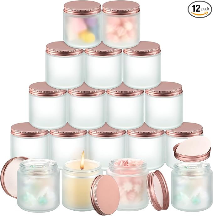 Tioncy 12 Pcs 4oz Empty Cosmetic Container Glass Candles Jars with Rose Gold Lids 100ml Round Small Candle Making Mason Canning Jar for Sample Powder Liquid Camping Travel Storage(Clear)