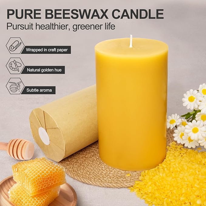 Beeswax Pillar Candles, 2 Pack Large 3"x6" Unscented Candles, Mothers Day Gifts, 240 Hours Long Burning Emergency Candle, Pure Bees Wax Candles for Home, Candle for Birthday Christmas