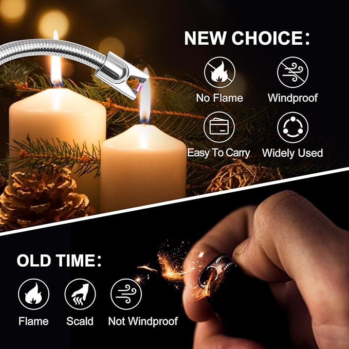 KTEBO 2 Pack Plasma Arc Electric Candle Lighters Rechargeable, Flexible Gooseneck (Black+Gold)