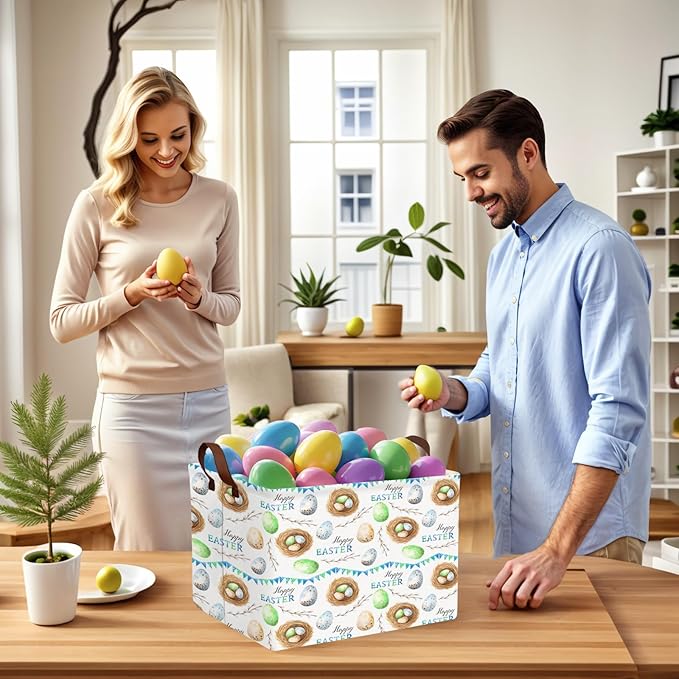 Large Cute Easter Basket for Kid Empty Gift Baby Rectangle Storage Bin Bunny Eggs Boy＆Girl Room Décor (Bird Nest)