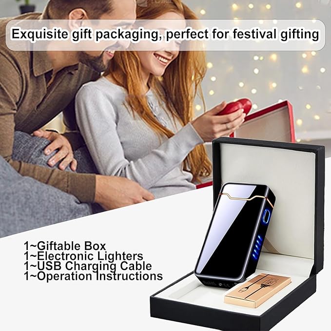Electric Lighter Plasma Rechargeable with LED Battery Indicator Big Flame, USB Convenient Charging, Windproof Outdoor Cool Lighter Gifts for Men（B-Black）