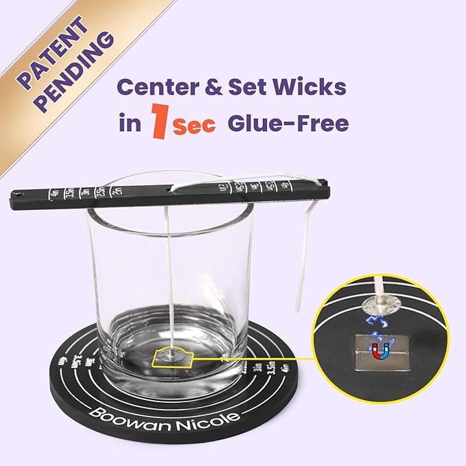 BOOWAN NICOLE Universal Wick Centering Setter Tool for Candle Making - Center & Set Wicks in 1 Second, Wick Holder for Most Candle Jar & Refill Sizes (A0352), Black