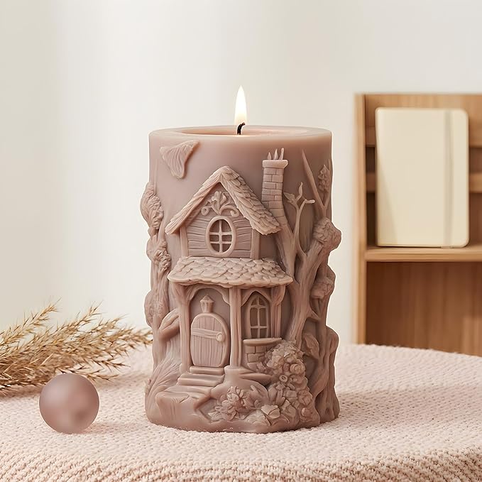 XIAOSHUI Tree House Candle Molds Forest Cottage Candle Silicone Mold for Candles Making Resin Casting Aromatherapy Candles Gypsum Craft Home Decorate