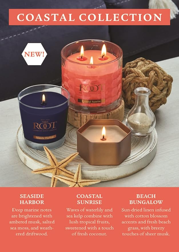 Root Candles Scented Candles in Travel Tin 24-Hour Honeycomb Traveler Handcrafted Beeswax Blend Candle, 4-Ounce, Coastal Sunrise