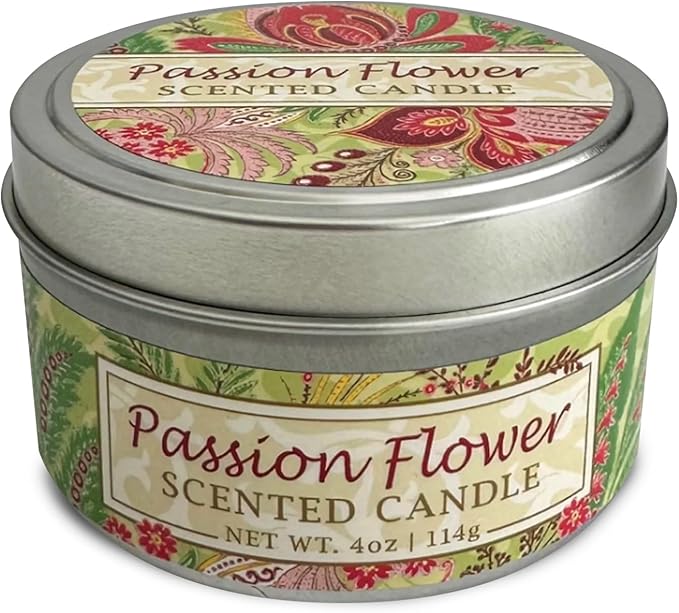 Greenwich Bay Hand-Poured Scented Candle in Decorative Tin – 4 oz/114 g Travel Candle with Lead-Free Wick, Vegetable Wax, Long-Burning Aromatherapy Gift, Single Wick – Made in USA (Passion Flower)