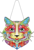 Colorful Leopard Head Diamond Art Hanging Pendant with LED Light String DIY 5D Panther Diamond Art Painting Wreath Hanging Sign Special Shape Beads by Number Stitch Kits for Home Wall Room Door Decor