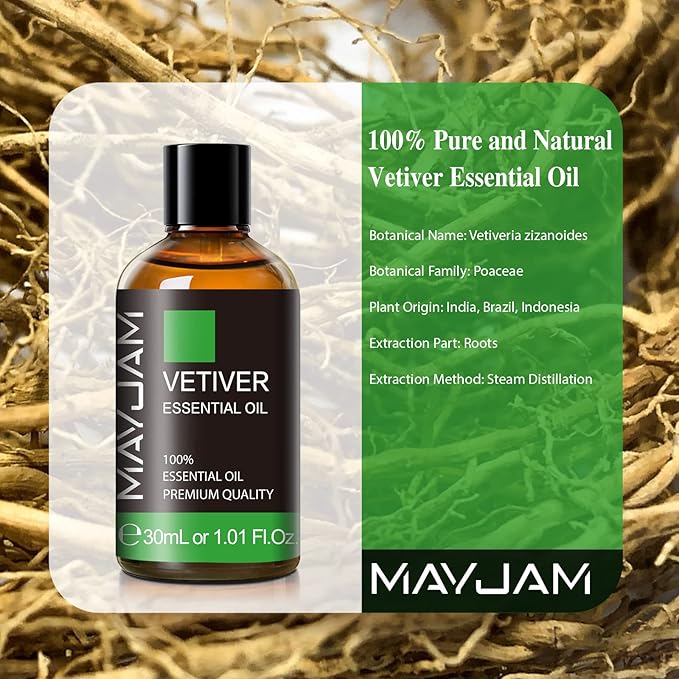 MAYJAM Vetiver Essential Oil 30ML, Pure Vetiver Oil Essential Oils for Aromatherapy, Candles, Soaps(1.01FL.OZ)