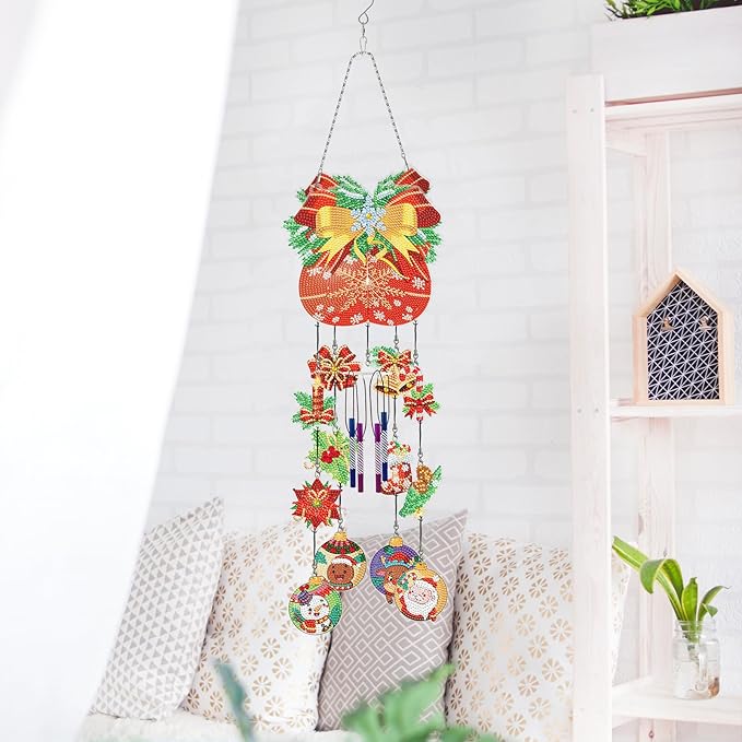 Christmas Balls Diamond Art Wind Chime Hanging Ornament DIY Kit 5D Diamond Art Painting Christmas Wind Chimes Hanging Pendant Double Side Special Crystal Paint by Number Garden Tree Home Window Decor