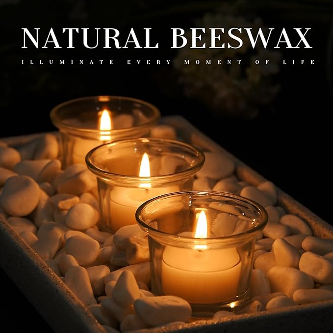 Natural Yellow Beeswax Tealight Candles - 24 pcs - Organic Candle Natural Scent Smokeless Clean Burning