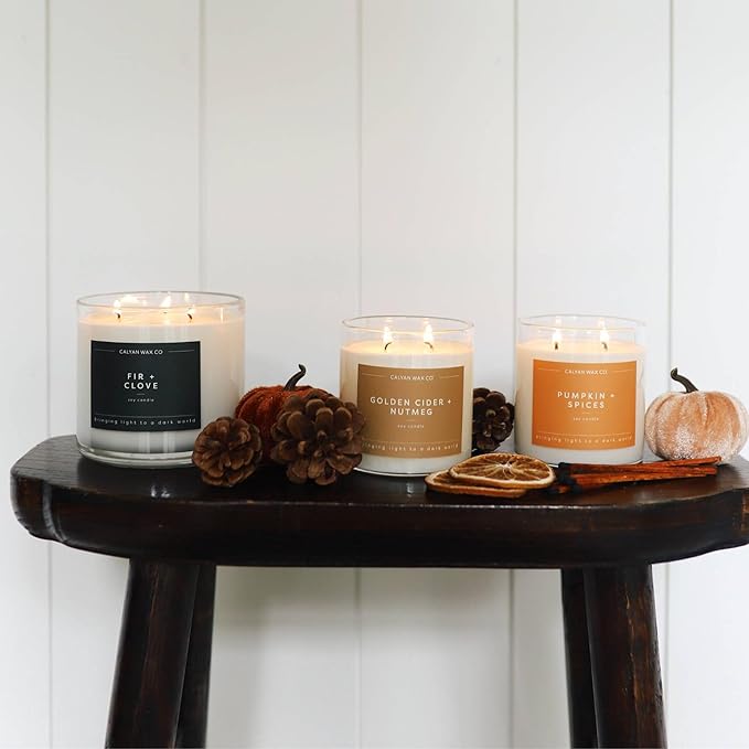 Calyan Wax Co. Pumpkin & Spices 3 Wick Scented Candle - 43 Hour Burn - Luxury 3 Wick Soy Candles - Non Toxic Soy Wax Candles - Long Lasting Large Glass Jar Candle for Home - 14.9oz