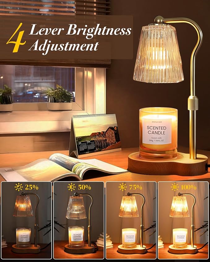 Candle Warmer Lamp, Wax Melt Warmer with 2 Bulbs for Scented Jar Candles, with Timer Dimmer Adjustable Height, Home Decor Gift for Girl Friend Mom Sister Women, No Flame No Smoke Warming Light, Amber