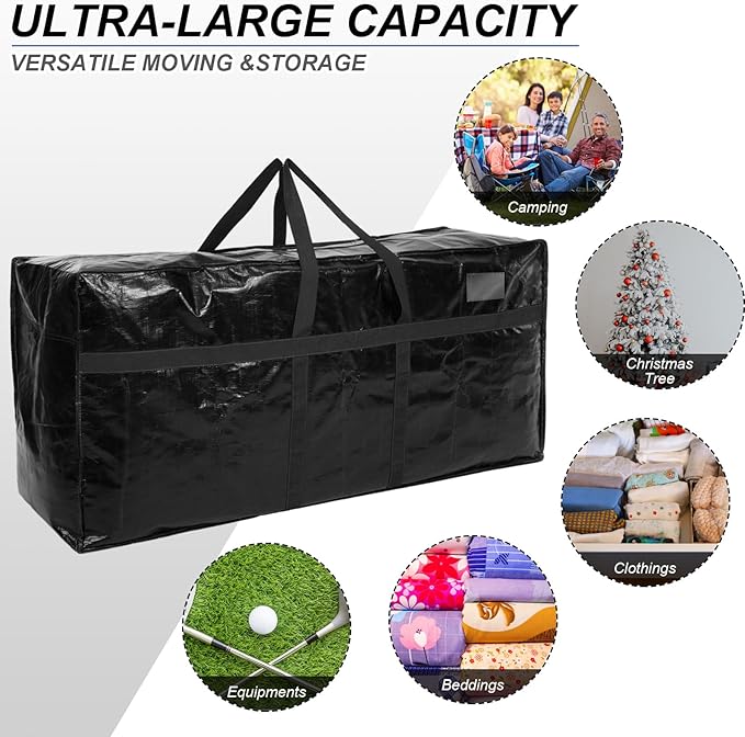 Windyun 6 Pack 98 Gallon Extra Large Moving Bags XXL Heavy Duty Storage Bag with Strong Zipper Handle Jumbo Big Tote Box Foldable for College Dorm Travel Clothes Duffle Blanket Pillow(Black)