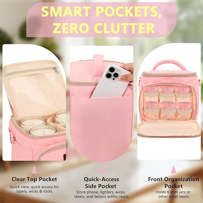 Scented Candles Carrying Case, Aromatherapy Organizer Bag with Adjustable Dividers,Holds 4 Bottles, Candle Travel Storage Bag, Birthday Valentine's Gift for Women Mom（Bag Only）