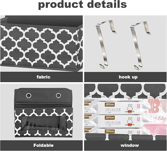 Over The Door Hanging Organizer with 5 Large Pockets - Wall Mount Pantry Storage with Clear PVC Window & 2 Big Metal Hooks for Closet,Bathroom,Nursery,Bedroom,Dorm,Baby Diapers,Kids Toys (Dark Gray)