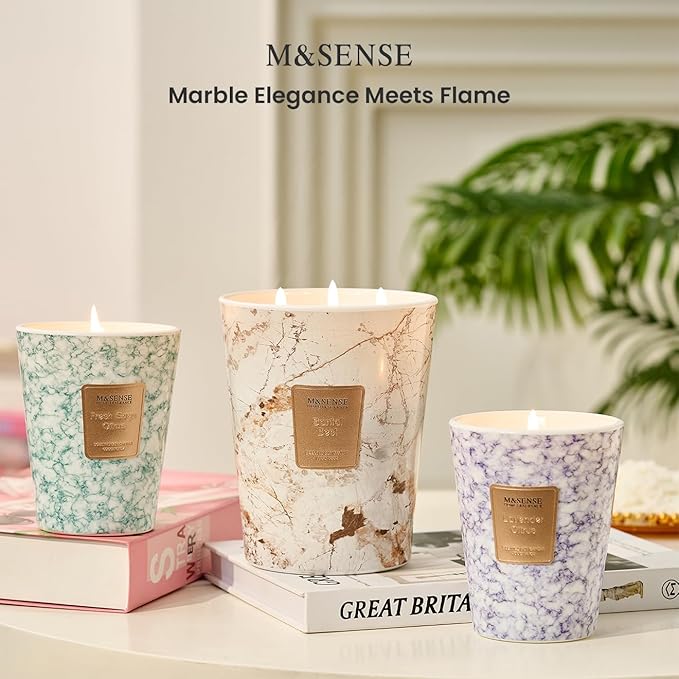 M&SENSE Extra Large Candle 35oz 150H Santal Scented 3-Wick Highly Scented Jar Candles, XL Candle for Home Decor, Long Lasting Aromatherapy Candle for Stress Relief, Meditation