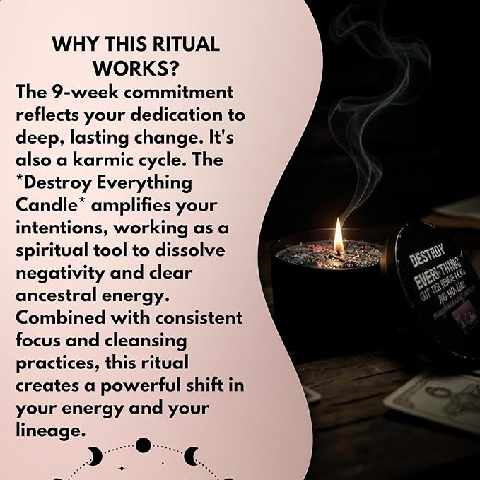 Destroy Everything Spiritual Candle to Cut Ties, Remove hexes and Bad luck | Energy cleansing | Soy Candles Non Toxic | Sage Candle | Cleanse Your Home & Calm, Soothe, Restore Body & Mind (Set Of 9)