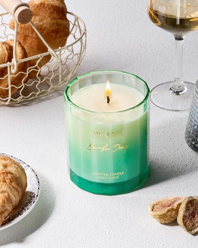 M&SENSE Bamboo Candle for Spring Scented 10.6oz 60H Burn Time, Natural Soy Wax Aromatherapy Candle Highly Scented Long Lasting, Home Fragrance Housewarming Gifts New Home Gift Ideas