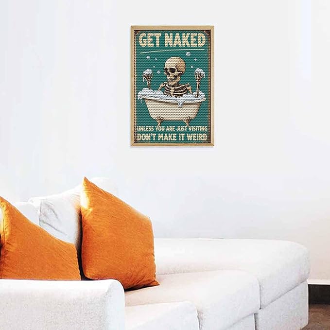 KIVJMSIDJA 5D Diamond Painting Kit for Skull —Get Naked Unless You are Just Visiting Adults Full Drill Round Rhinestone Art Craft DIY Home Wall Decor 8"x12"
