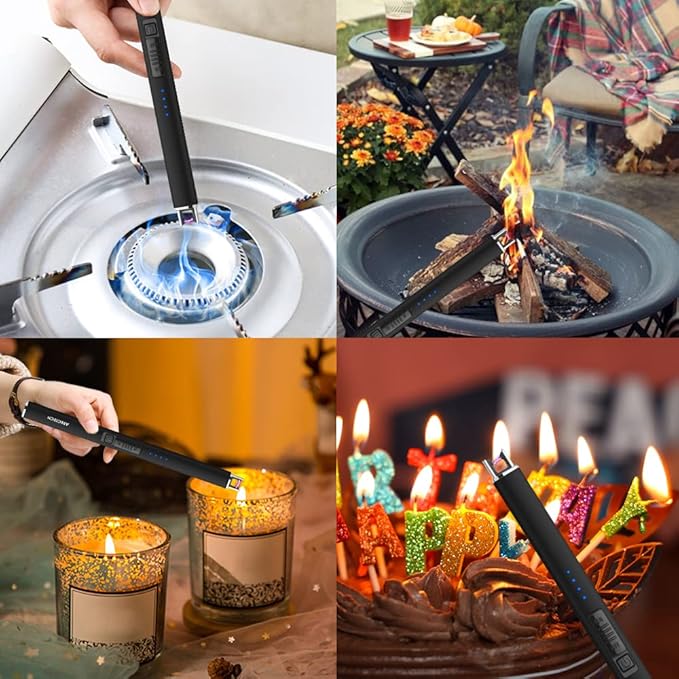 ARECTECH Electric Candle Lighter with Type-C Cable Birthday Gift for Man Women Wife Rechargeable Plasma Arc Lighters for Candle Camping Kitchen Stove Black