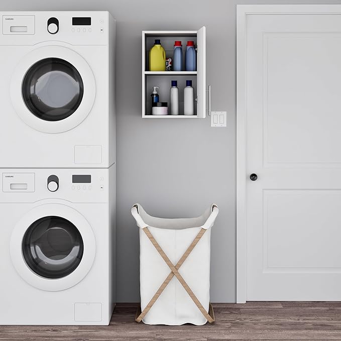 Prepac Elite 16" Wall Cabinet, White Storage Cabinet with 1 Adjustable Shelves, Storage for Pantry, Kitchen and Bathroom 16" D x 16" W x 24" H, WEW-1624