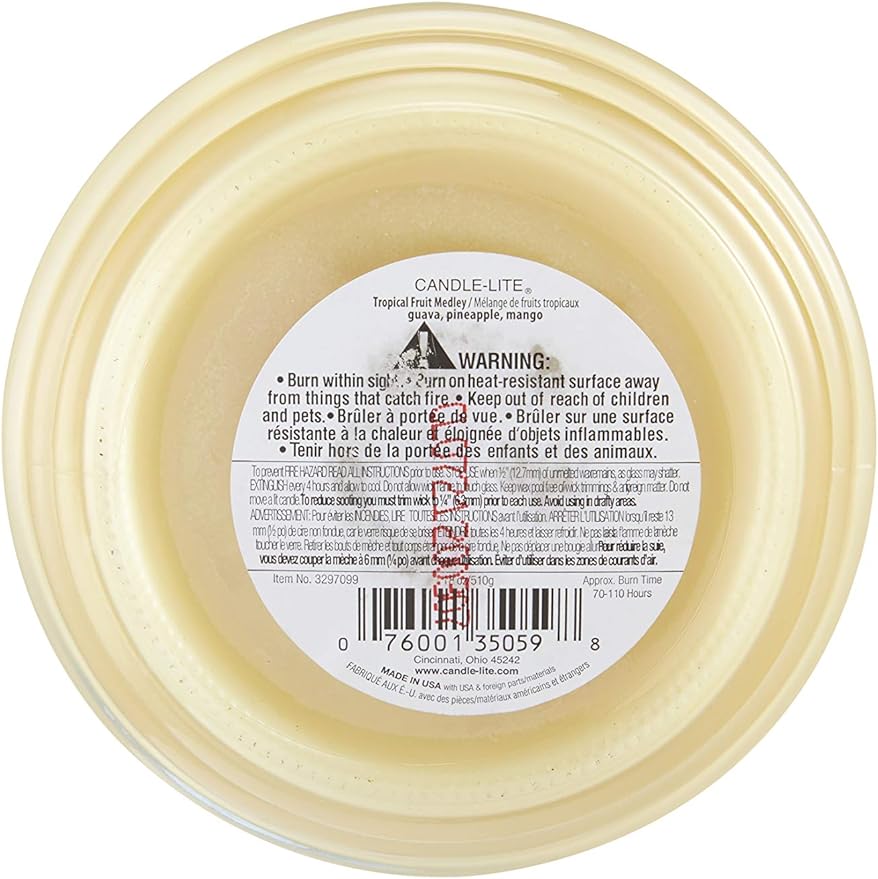 Candle-lite Scented Candles, Tropical Fruit Medley Fragrance, One 18 oz. Single-Wick Aromatherapy Candle, Yellow Color
