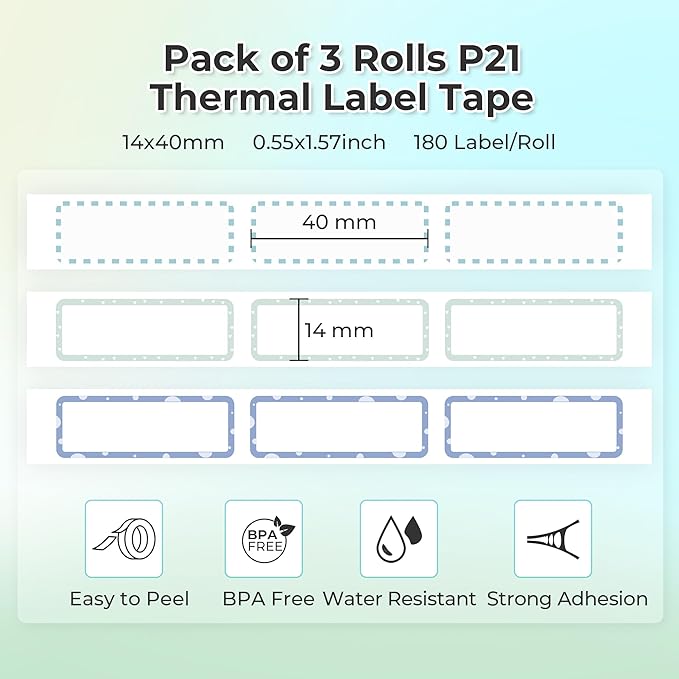 NELKO P21 Genuine Adhesive Pattern with Border Label Paper 14x40mm (0.55inchesx1.57inches) 180 Labels/Roll, 3 Rolls, for Home Office Organization, Gift for Decoration, Compatible with P21 Label Maker