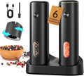 CIRCLE JOY Rechargeable Electric Salt and Pepper Grinder Set with Charging Base, Automatic Pepper Mills with 110ml Container, External Adjustable Coarseness, White Led Light, Easy to Operate, Black