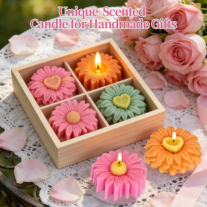 2Pcs Flower Candle Molds, Heavyweight Daisy Candle Molds, Sunflower Silicone Mold for Epoxy Resin, Candles Making, Soap, and Wax Crafts DIY Home Decor, Party Favors and Mom Gift