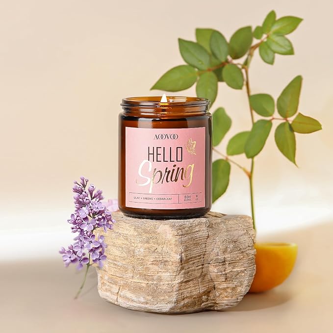 AOOVOO Hello Spring Candles - 9 oz Lilac Scented Candles, Aromatherapy Candle, Soy Candle for Home Scented