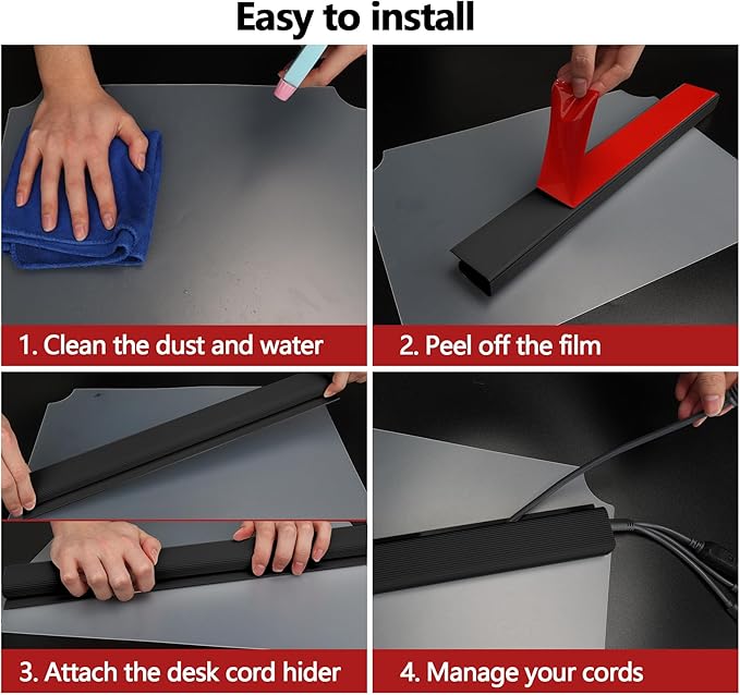 Under Desk Cable Management, 15.7 in Computer Cable Management Black, 6Pcs Self-Adhesive J Channel Wire Raceway, Computer Cord Hider for Home & Office, Kid & Pet Trip Prevention