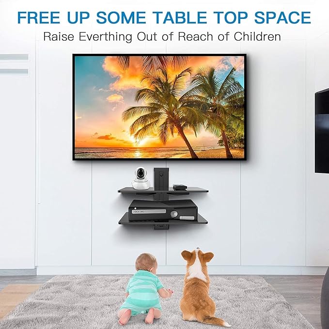PERLESMITH Floating AV Shelf Double Wall Mount TV Shelf - Holds up to 17.6lbs - DVD DVR Component - Perfect for Xbox, Projector, WiFi Router, Game Console and Cable Box, PSDSK2
