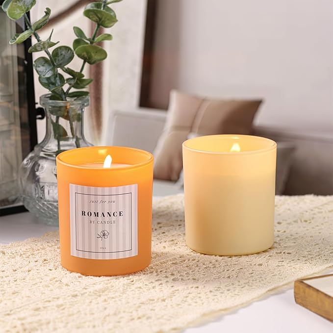 REISEN 12Pcs Assorted Orange Candle Jars for Making Candles, 10oz Glass Candle Containers with Bamboo Lids and Labels, DIY Candle Making Supplies