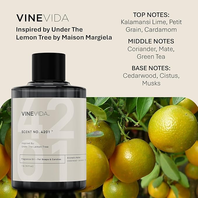 VINEVIDA [16 Oz] Scent NO. 4201 Inspired by Under The Lemon Tree | Premium Fragrance Oil for Candle Making & Soap Making | Candle Scents for Soy Wax | Scented Oils for Car Freshies & Bath Products
