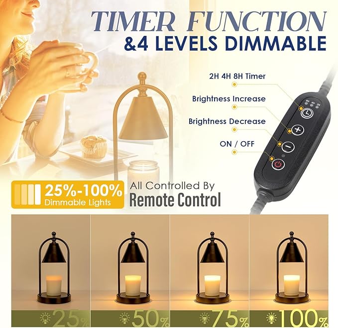 Soilsiu Candle Warmer Lamp with Timer, Electric Black Candle Warming Light for Bedroom, Dimmable Wax Melts Warmer for Home Decor Beside Lamp Gifts for Women (2 Bulbs Included)