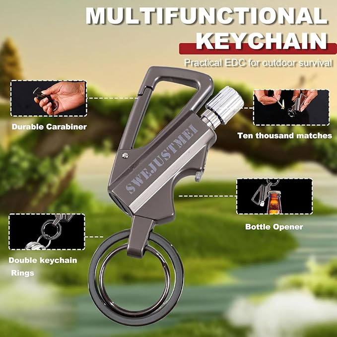2Pcs Permanent Match Infinity Lighter with Multitool Keychain Bottle Opener