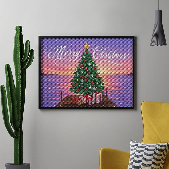 AIVKIEJK Diamond Painting Kits for Adults - Merry Christmas Coastal Winter Beach Painting DIY 5D Full Drill Diamond Dots Paintings with Diamonds Gem Art and Crafts Home Decor 12"x16"