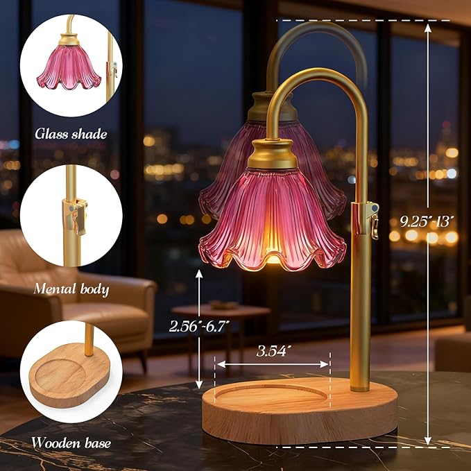 Candle Warmer Lamp with Timer & Dimmable 4-Level Brightness - Adjustable Height,for New Home Bedroom, Gifts for Women (Pink)