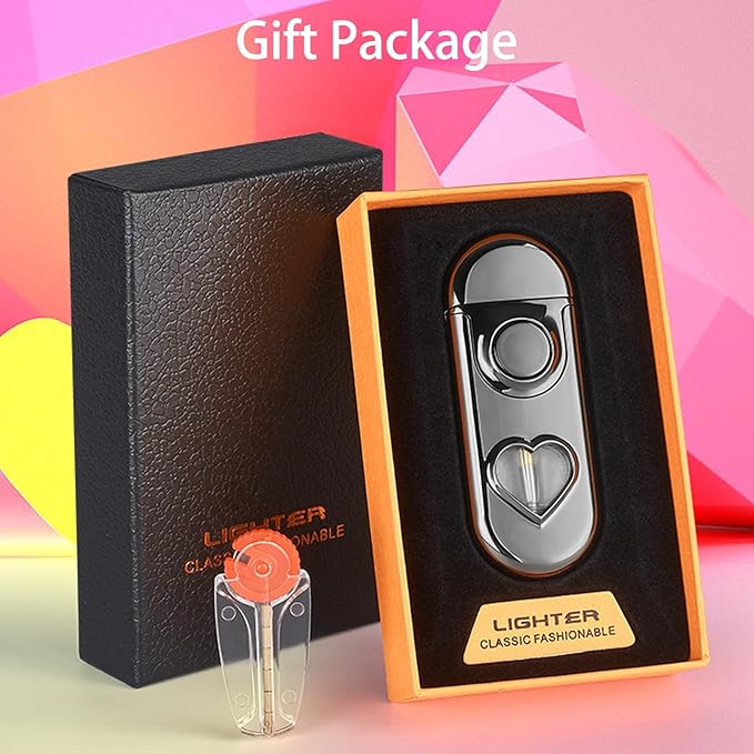 Torch Dual Flame Lighter with 6 Flint Stones, Windproof with Gas Window, Adjustable Soft & Jet Flame, Refillable Butane for Indoor Outdoor - Black