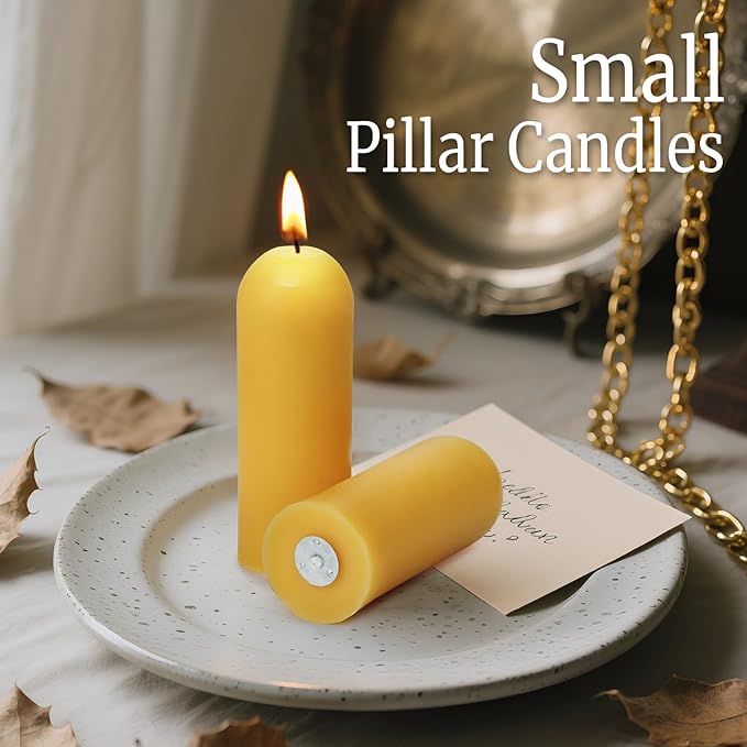 32Packs Natural Beeswax Pillar Candles-8 Hour Clean Burning,1.3 x 3.5 inch Small Unscented Candles，Smokeless Bees Wax Candles for Emergency,Home Decor,Wedding
