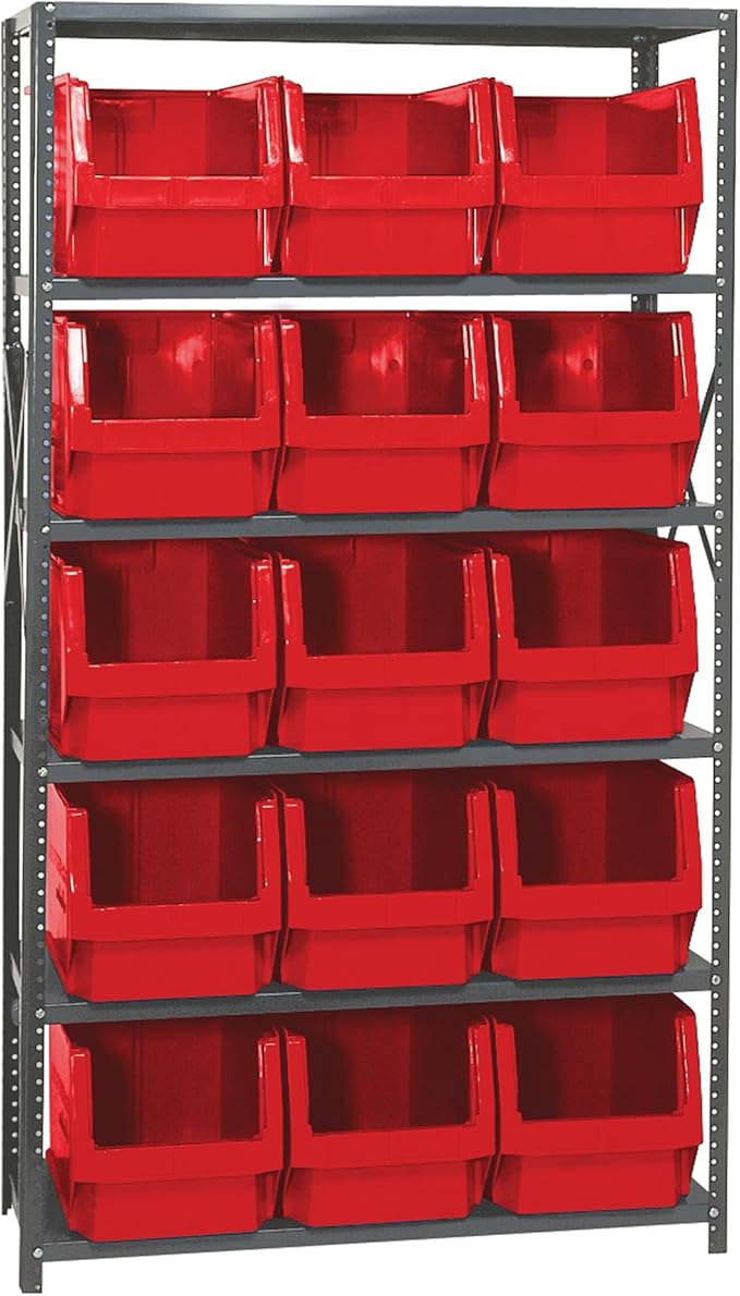 Quantum Storage Systems MSU-533RD Solid Heavy Duty 6 Shelves 15 Magnum Red Bins 75" H x 42" W x 18" D