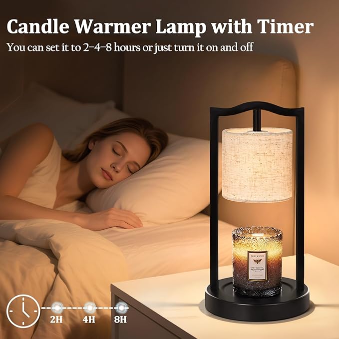GyroVu Candle Warmer Lamp with Timer, 3-Level Dimmable Electric Candle Lamp with Linen Shade, 50W Wax Melt Warmer for Scented Wax, Gift for Women,Mom,House Warming & Home Decor