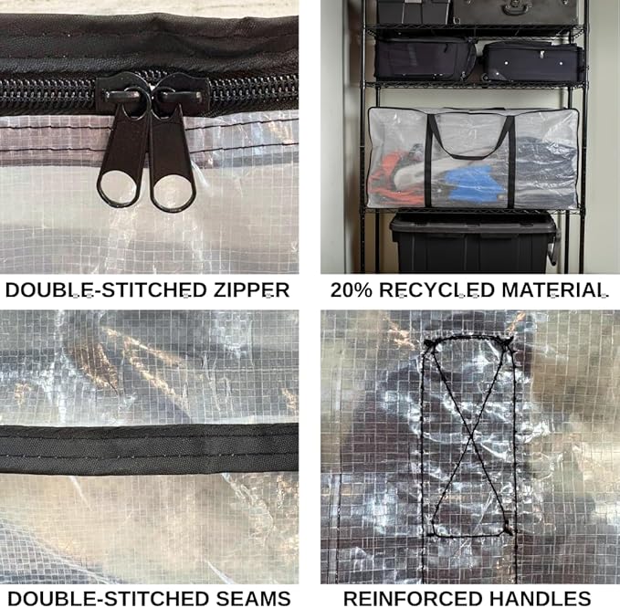 68.5 GAL 2 Pack XXL Jumbo Extra Large Heavy Duty Stronger Handles Storage Bags Moving Totes Zippered Reusable Wrap Around Handle Storage Totes (Translucent/Semi-Transparent)