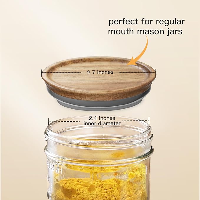 6-Pack Regular Mouth Wooden Mason Jar Lids for Ball/Mason/Kerr Jars, Natural Acacia Wood, Food-Grade Material, 100% Fit & Airtight for Regular Mouth Jars (6PCS-Regular)