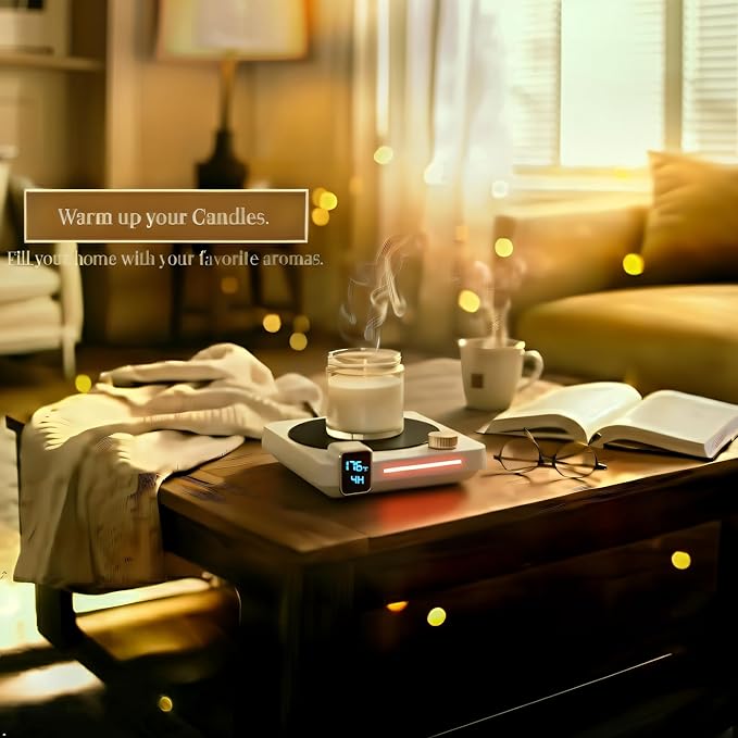 Coffee Mug Warmer for Desk, 40W Electric Cup Warmer with Digital Display, 9 Temp Settings, 1–12H Timer & Auto On/Off, LED Display Candle & Beverage Warmer Plate.