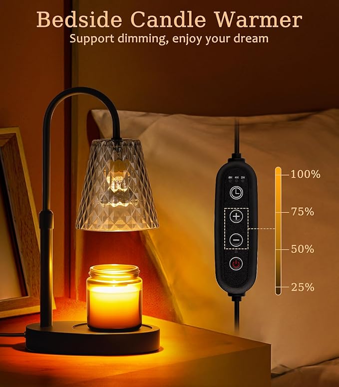 Candle Warmer Lamp Electric with Timer Candle Burner Lamp Shade Top Flameless Jar Height Adjustable