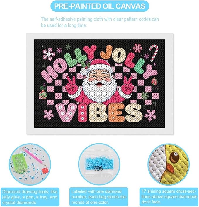 AIVKIEJK Diamond Painting Kits for Adults - Cute Santa Claus Christmas Vibes Xmas Painting DIY 5D Full Drill Diamond Dots Paintings with Diamonds Gem Art and Crafts Home Decor 8"x12"