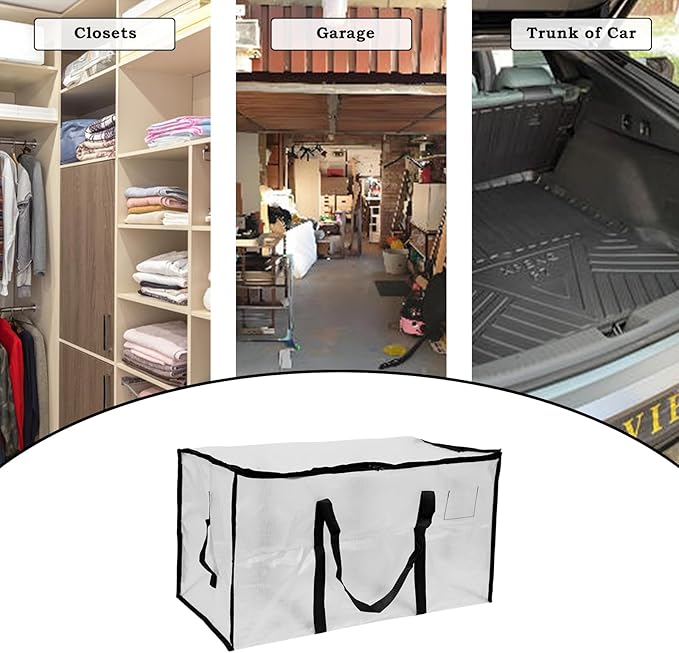 2-Packs Extra Large Heavy Duty Moving Bags, Waterproof Storage Totes with Handles & Zippers Storage Bags Totes for Clothes Packing, Dorms, College Supplies, Space Saving, Clear