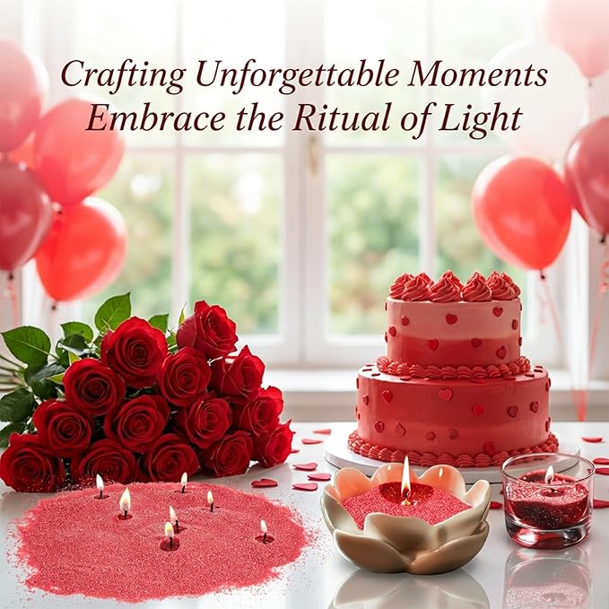 Sukh Red Sand Candles and Wicks - 430G(0.94lb) Candles Sand with Wicks Refillable Candle for Weddings, Dating, Halloween, Christmas