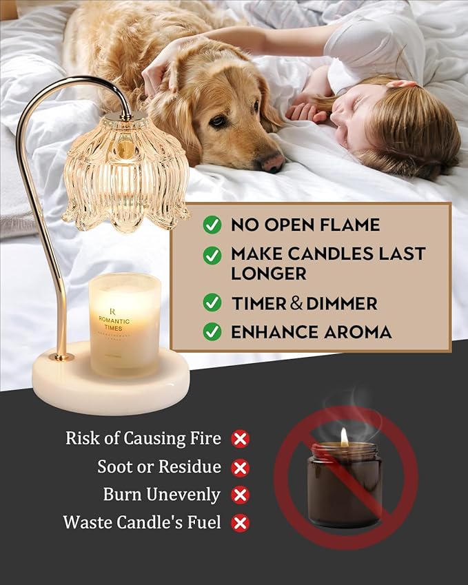 Funistree Candle Warmer Lamp with Timer & Dimmable, Candle Warming Lamp, Mothers Day Birthday Gifts for Women Mom, House Warming Gifts New Home Marble Base Wax Melt Warmer for Jar Candles