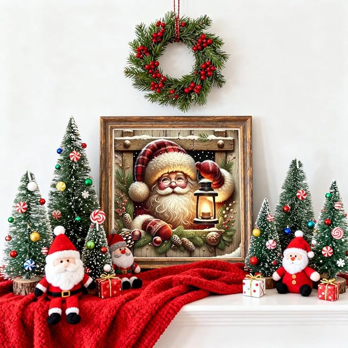 VIGEGU Christmas Diamond Art Kits for Adult,Santa Claus Diamond Painting for Beginnger,Lantern DIY Full Drill Rhinestone Diamond Dots Gem Painting Home Wall Decor 13.7x13.7 in